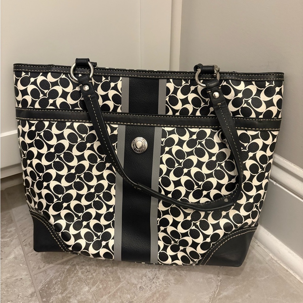 Coach Chelsea Signature Heritage Black and White Striped Women's Bag